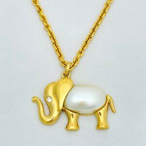 Vintage Napier Elephant Pendant Gold Tone Long Chain Signed